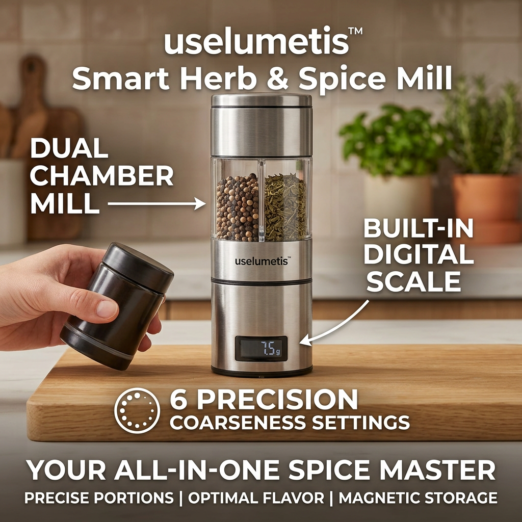 uselumetis™ Smart Herb & Spice Mill | Digital Precision Spice Grinder with Dual Chamber